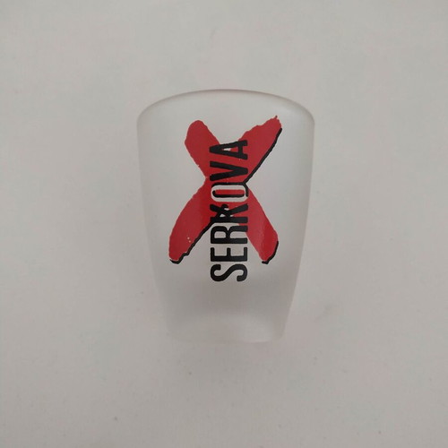 Set of 5 used glass shot glasses with liquor logos