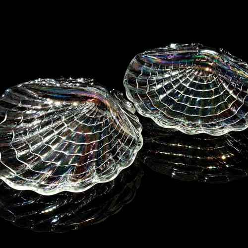 Vintage Japanese Seashell Plates Set Hasegawa Glass Venus luster effect