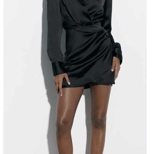 Zara black satin wrap mini dress XS as new -  10,00 - Vendora.cy