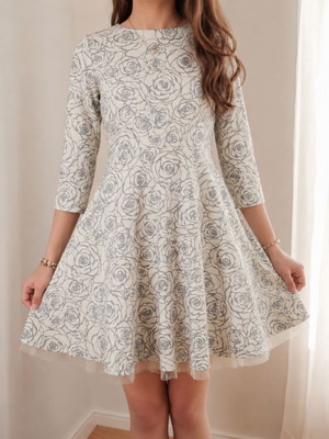 Marasil girls' dress used, gray and ecru floral, size 14