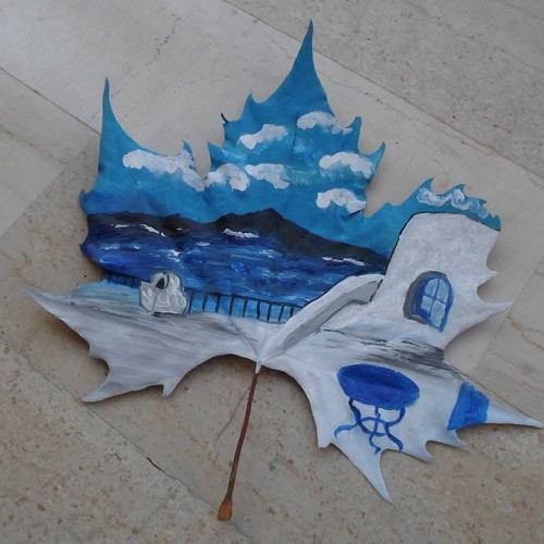 Aegean Memories set of 3 handmade plane leaf paintings
