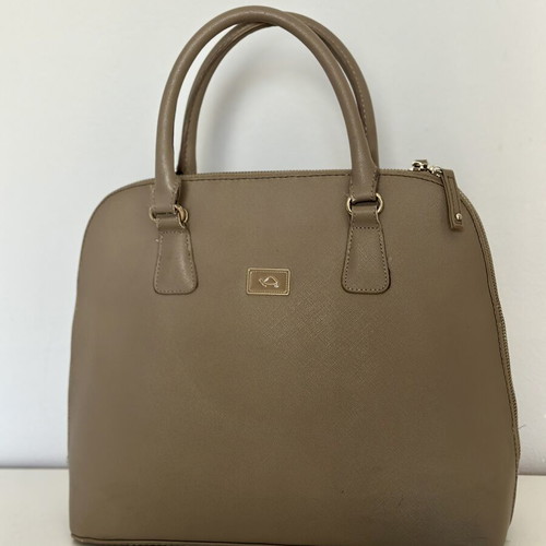 Handbag beige used with shoulder strap and zipper pockets