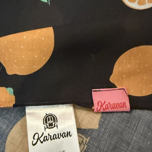Karavan square pareo scarf new, multicolor with pouch and sticker