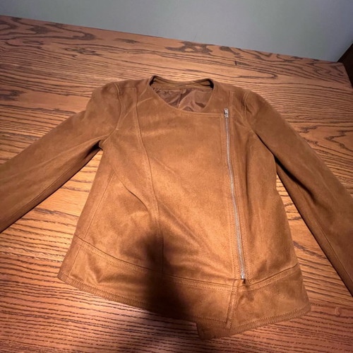 Benetton suede rework camel brown jacket with zipper like new