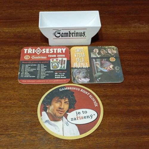 Old beer coasters new, collector's set with Gambrinus holder