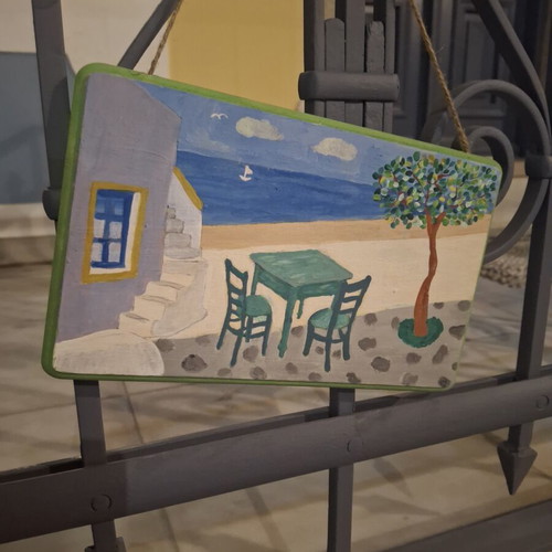 Handmade Wooden Hanging Decoration Greek Island Landscape
