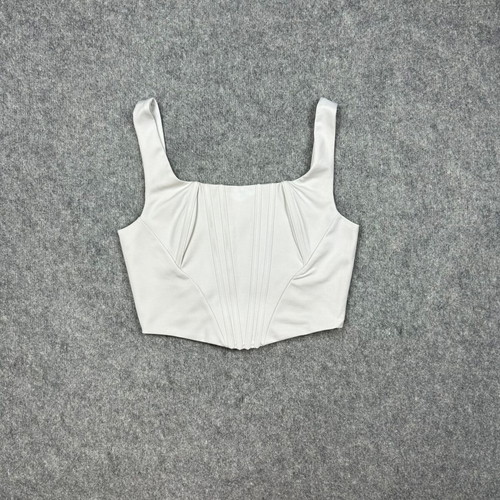 Corset crop top white XL used, bustier with boning and pleats