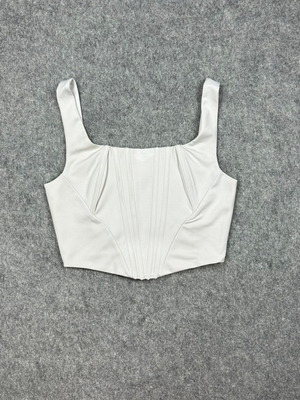 Corset crop top white XL used, bustier with boning and pleats
