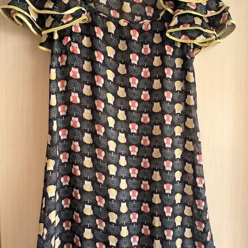 Mini Black Dress with Owls like new, transparent, volan sleeves, size S