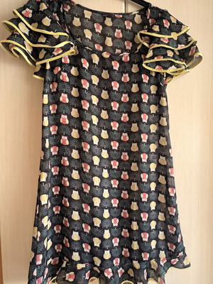 Mini Black Dress with Owls like new, transparent, volan sleeves, size S