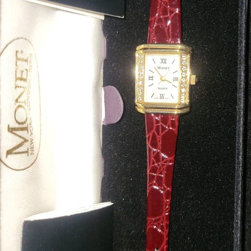 Monet Vintage Wristwatch New with Leather Strap and Original Box