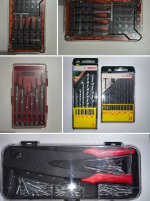 Tool set new with Bosch, Stanley, Piranha drill bits and screwdrivers