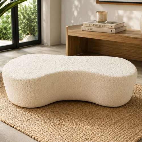 Teddy Bouclé Pouf Bench White 120x50x37cm New