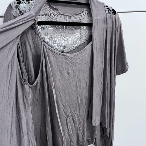 Double blouse with lace used, gray, size L
