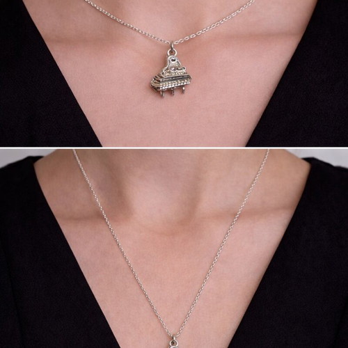 3D Piano Pendant new, silver tone with detailed design