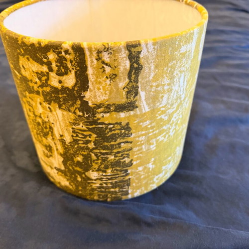 Lampshade new with modern abstract design in yellow, white, and gray