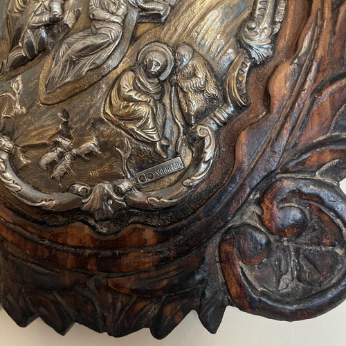 Vildiridis Silver Nativity Icon, Handmade Wood Carving