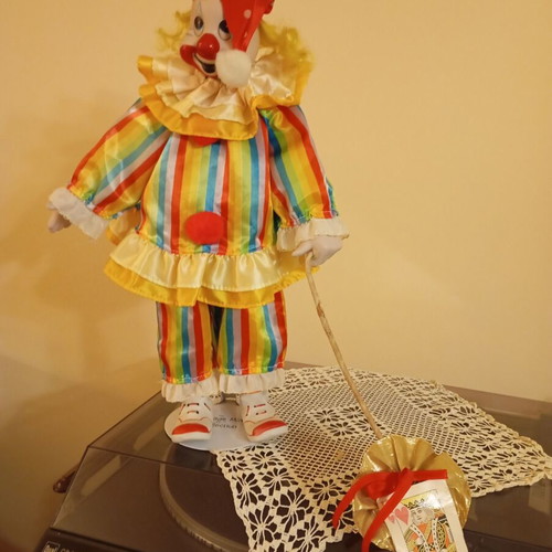 Colorful Carl Clown porcelain doll used, Heritage Mint Ltd 1989