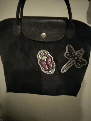 Longchamp mini handle bag σαν καινούργιο, συλλεκτική έκδοση με insect patches μωβ