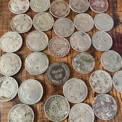 Fifty Lepta Coins used, set of 30 from 1926