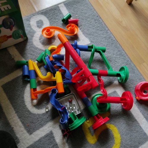 Marble run toy used with its box