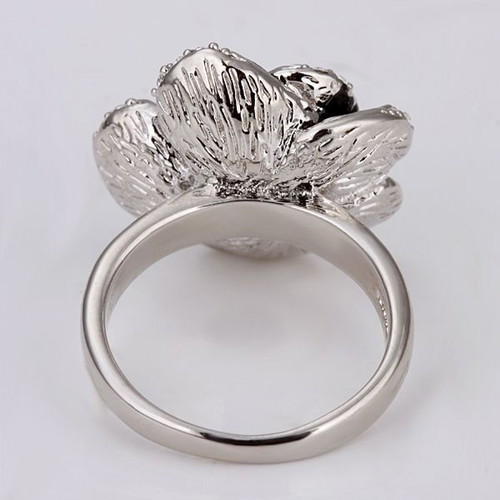 Art ring with delicate rose new, silver-plated metal