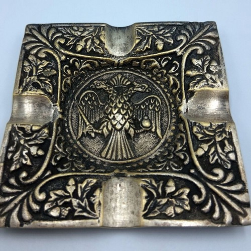 Vintage metal ashtray with Byzantine double-headed eagle, like new