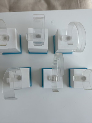 Watch display stands used, pack of 6 with white and blue bases