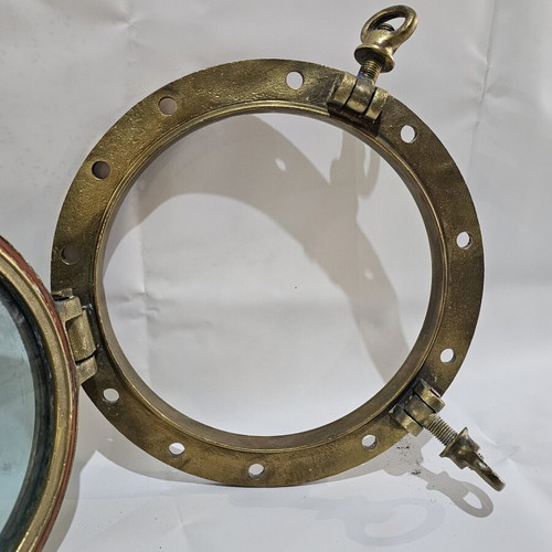 Heavy-Duty Brass Porthole Window used, thick glass, 17 kg
