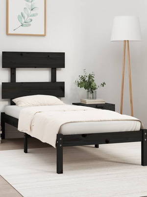 Πλαίσιο κρεβατιού μαύρο 75 x 190 εκ. από μασίφ ξύλο πεύκου καινούργιο