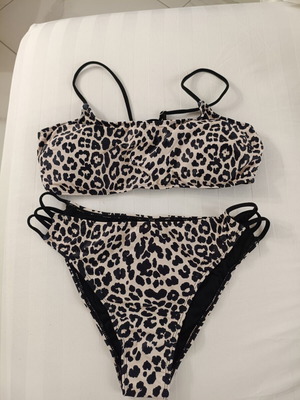 Women's bikini set new, leopard print beige and black, size XL