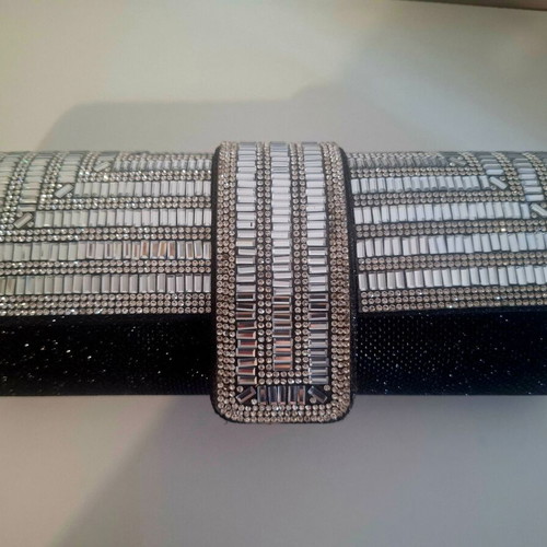 Evening clutch bag, black and silver