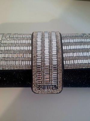 Evening clutch bag, black and silver