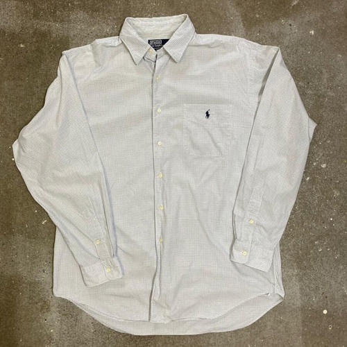 Ralph Lauren Long Sleeve Shirt L, blue and white checked, black logo