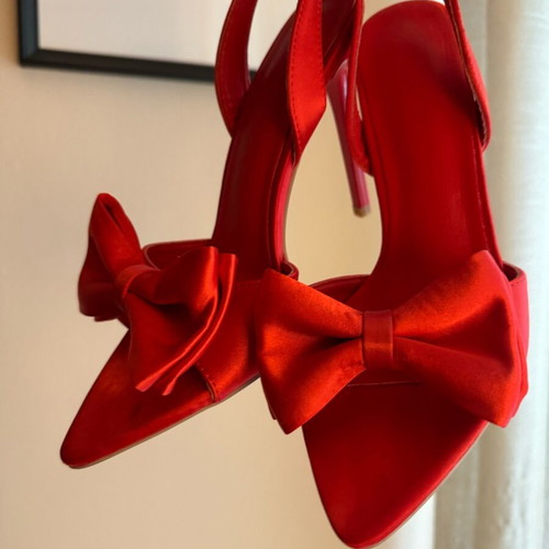 Bow sandals new, red satin size 37