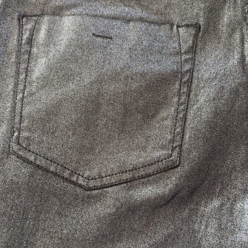 Slim jeans-style pants in silver metallic shade like new, size 42