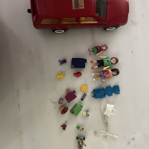 Playmobil Red Family Car with 3 Figures and Accessories like new