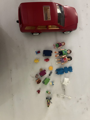 Playmobil Red Family Car with 3 Figures and Accessories like new