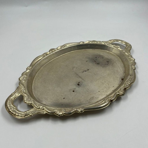 Vintage decorative metal serving tray used, collectible decor