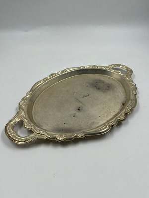 Vintage decorative metal serving tray used, collectible decor