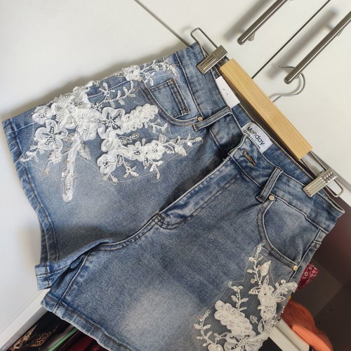 Denim shorts new with lace and sequins, size L