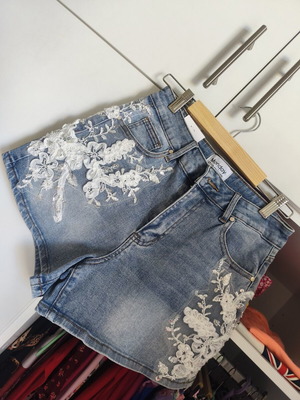 Denim shorts new with lace and sequins, size L