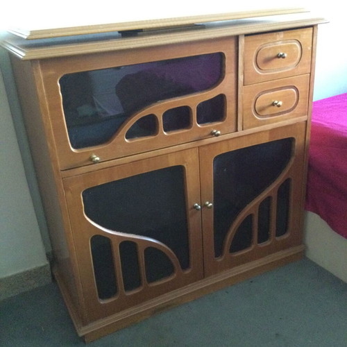 Vintage TV cabinet with rotating base, wood