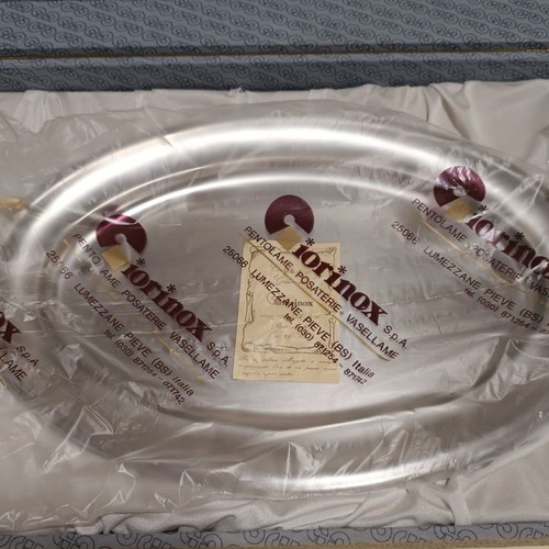 Giorinox serving platter set used, inox and porcelain