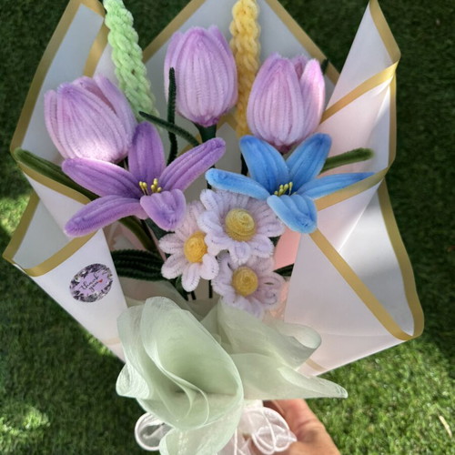 Handmade chenille flower, like new, multicolored