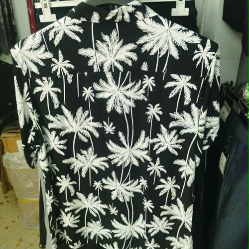 Men's Short-Sleeve Shirt with Palm Trees C7090, new, black