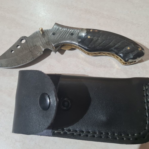 Damascus Folding Knife Sougias Horn Handle