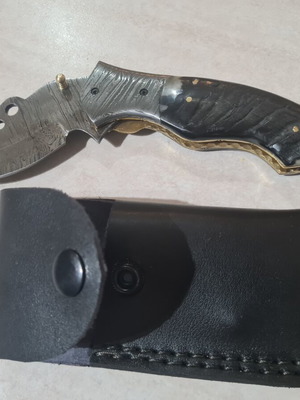 Damascus Folding Knife Sougias Horn Handle
