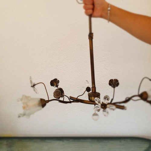 Ceiling light with crystal flower decorations, 57 cm