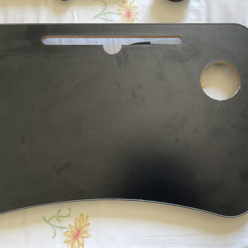 Breakfast bed tray table with cup holder and tablet slot, black